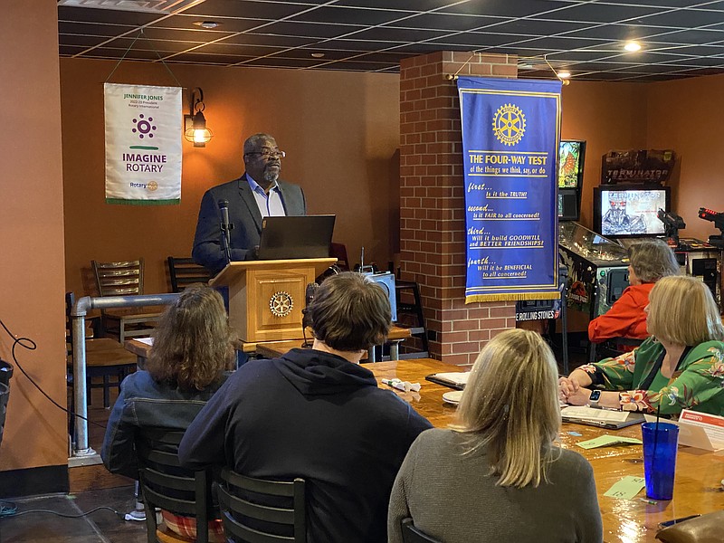 Anakin Bush/Fulton Sun photo: 
Charles Williams speaks to Fulton Rotary Club members about Memorial Day and the significance of it. Williams will become the new Missouri Veterans of Foreign Wars commander on June 1.