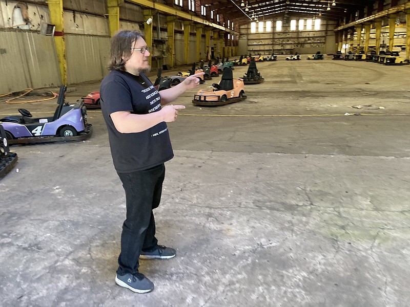 John Fenley, surrounded by his go karts, says he could open a go kart track but has been unable to get approval from the city. (Pine Bluff Commercial/Byron Tate)