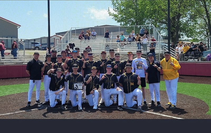 Fulton's baseball team poses for a photo after run-ruling Eldon to win the Fulton Tournament Saturday at Southern Boone High School in Ashland. (Courtesy/Fulton Activites)