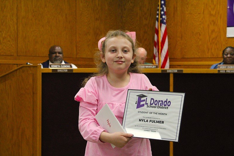 Hyla Fulmer, a fourth-grader at Northwest Elementary, was one of two Students of the Month recognized by the El Dorado School Board in April. (Caitlan Butler/News-Times)