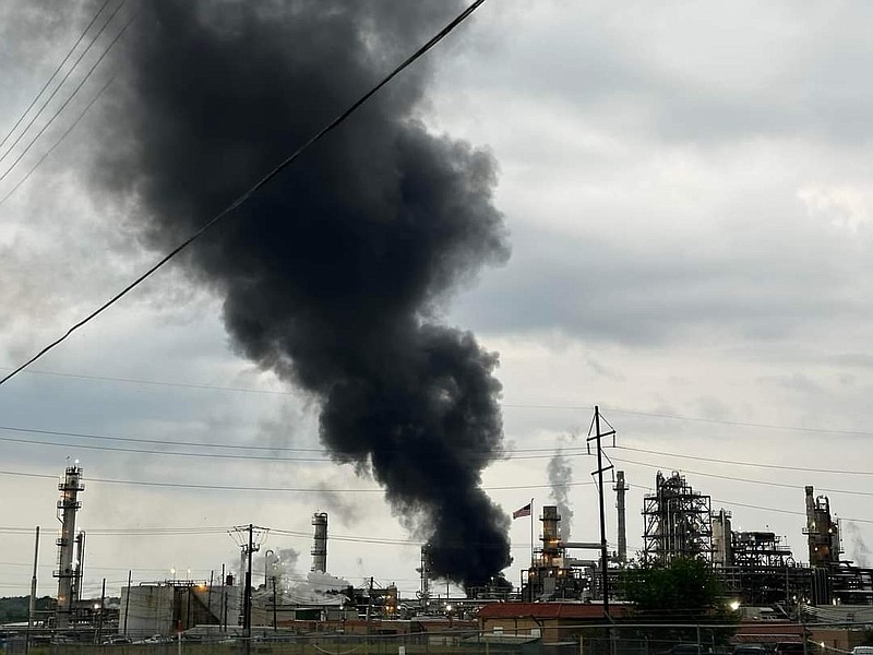Black smoke is seen at the Delek refinery on Monday, May 2, after a lightning strike sparked a fire. (Courtesy of Jen Akin/Special to the News-Times)
