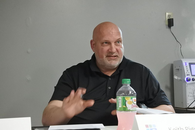 Keith Pigg, a member of the Crawford County Library Board representing the Mulberry Public Library, speaks during the Library Board's meeting in Alma Tuesday.
(River Valley Democrat-Gazette/Thomas Saccente)