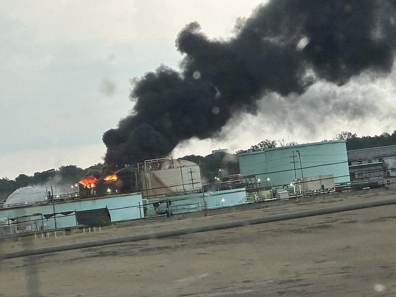 A fire that broke out at the Delek El Dorado Refinery on Monday evening can be seen. A Delek spokesperson said Tuesday that no one was injured in the incident. (Courtesy of Jen Akin/Special to the News-Times)