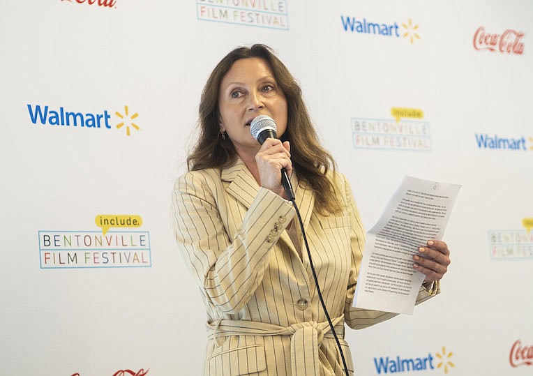 Wendy Guerrero, president of the Bentonville Film Festival and BFFoundation, laid out plans for the 2023 festival during a media preview May 9. In-person BFF events will take place June 13-18, while on-demand streaming will continue through June 25.

(NWA Democrat-Gazette/Charlie Kaijo)