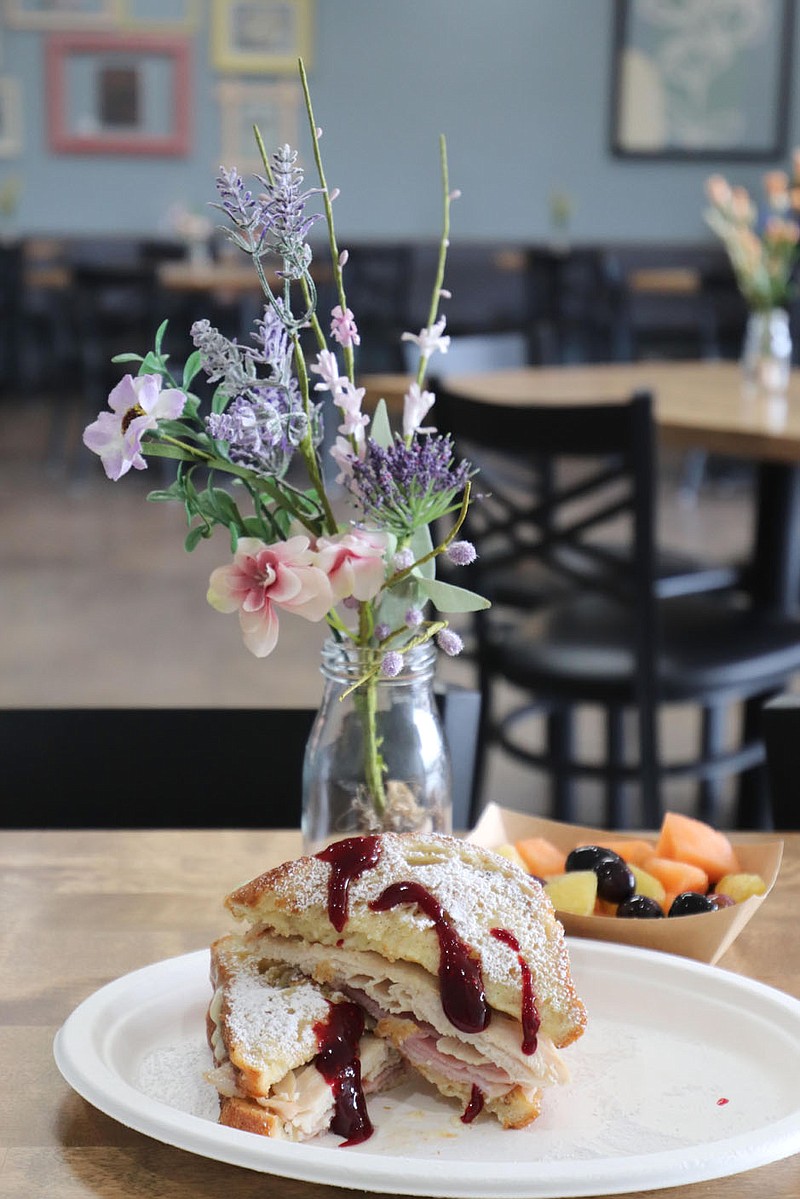 Wildflower Cafe goes the healthy route for its Monte Cristo, utilizing cinnamon raisin toast that's grilled instead of deep fried, but still powders the sandwich with confectioner's sugar and offers a drizzle of its own housemade raspberry chipotle jam, an inspired touch.

(Courtesy Photo/Kat Robinson)