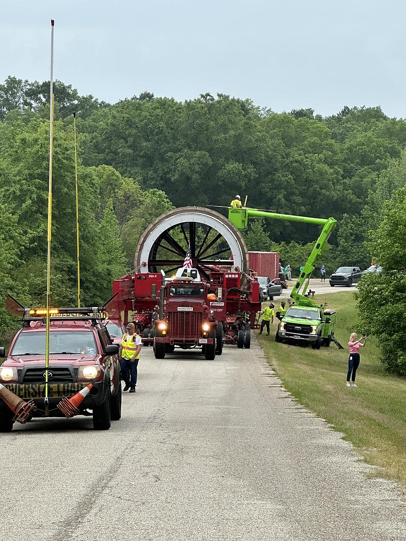 A 300-ton furnace kiln is making its way through south Arkansas to Gum Springs, traveling through Union County May 10-12. The kiln will complete its journey through Union County today as it passes into Ouachita County. (Courtesy of the Arkansas Department of Transportation/Special to the Camden News)