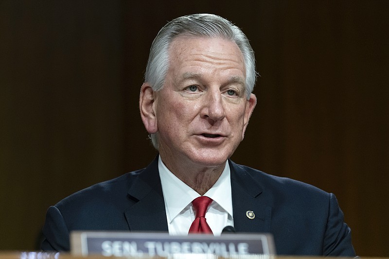 Sen. Tommy Tuberville, R-Ala., speaks during the Senate Agriculture, Nutrition, and Forestry Subcommittee on Commodities, Risk Management, and Trade on Commodity Programs, Credit and Crop Insurance hearing at Capitol Hill in Washington, Tuesday, May 2, 2023. Tuberville is facing backlash for remarks he made about white nationalists in an interview about his blockade of military nominees, saying that while Democrats may consider such people to be racist, “I call them Americans.” Tuberville's office later said he was expressing skepticism at the idea that white nationalists were in the armed services. 
(AP Photo/Jose Luis Magana, File)