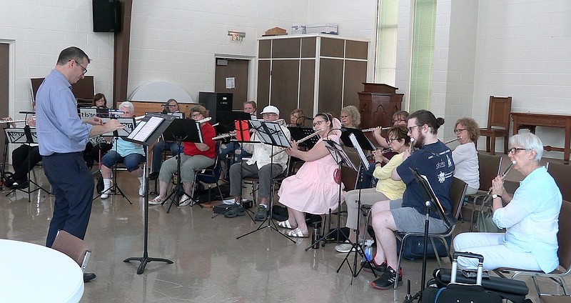 The Hot Springs Flute Ensemble rehearses for the Gala Concert on Tuesday from the Westminster Presbyterian Church. – Photo by Courtney Edwards of The Sentinel-Record