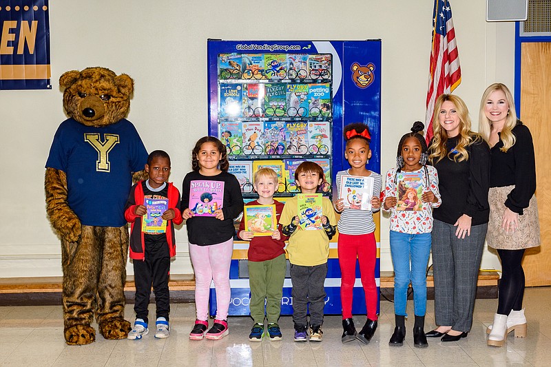 Yocum Primary Principal Kristen Thomas highlighted the school's custom book vending machine during her report to the El Dorado School Board this month. She said the school will have awarded 330 books by June 2. (Courtesy/File photo)