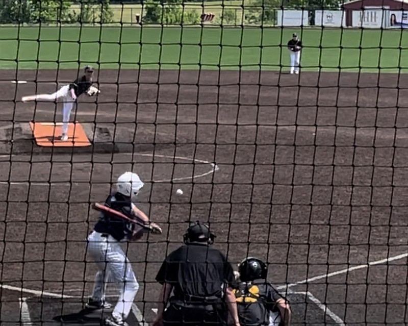 Fulton's Ethan Burt strikes out Tolton's Hayden Brumfield for the final out, sending the Hornets to the semifinals of the Class 4 District 8 tournament Saturday at Southern Boone High School in Ashland. With the result, Fulton beat a private school for the first time since it won 8-6 Duchense in the 2016 Class 4 state quarterfinals. (Fulton Sun/Robby Campbell)