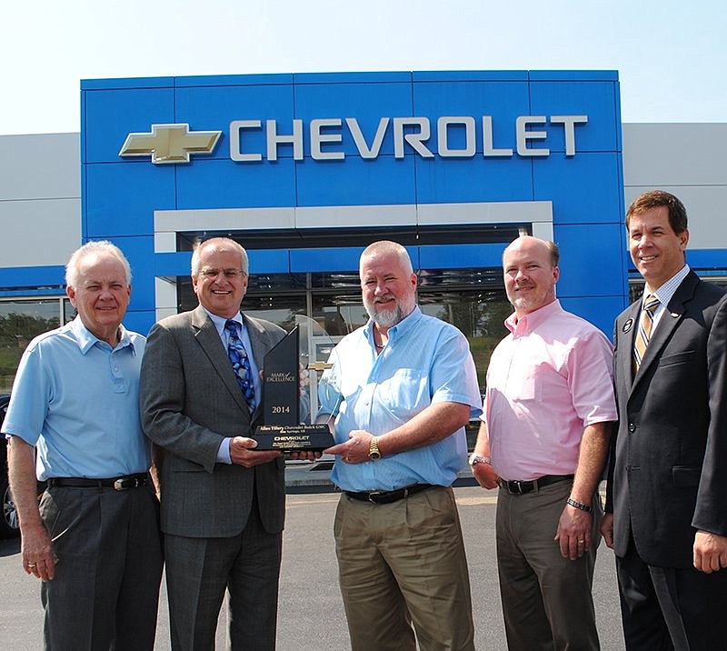 From left are Allen Tillery, Brad Nelson, former Chevrolet-South Central Region zone manager, Chad Tillery, Brad Tillery and Gregg Derevyanik. - Submitted photo