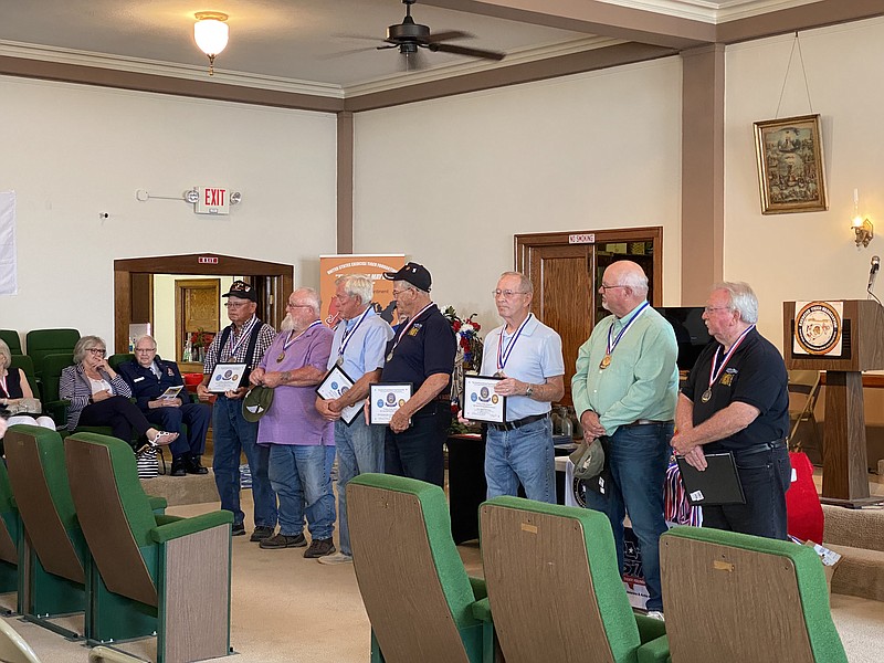 Anakin Bush/Fulton Sun
Callaway County Vietnam Veterans receive medals and are recognized for their service. From left to right: Danny Rose, Terry Underwood, Dale LaRue, David Hosenfelt, Dave Coleman, Jerry Chapman and Stan Adams.