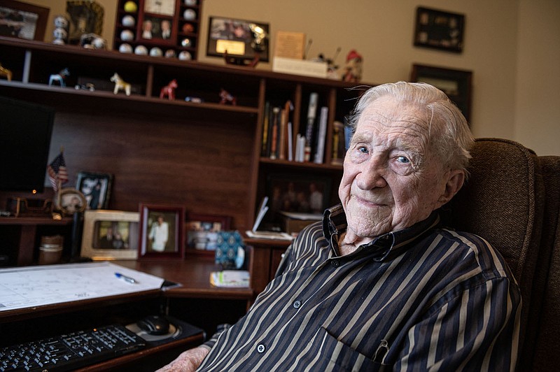 Chester “Chet” Nordling is a WWII veteran whose 100th birthday is coming up. Nordling is open about his experiences in the war, and had a good, long career as an attorney.(NWA Democrat-Gazette/Spencer Tirey)