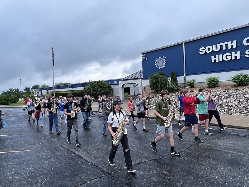 Submitted photo
The South Callaway High School Bulldog Pride Marching Band practices their performance for the 2023 National Memorial Day Parade in Washington, D.C. The band was selected to represent Missouri in the parade by Sen. Roy Blunt.
