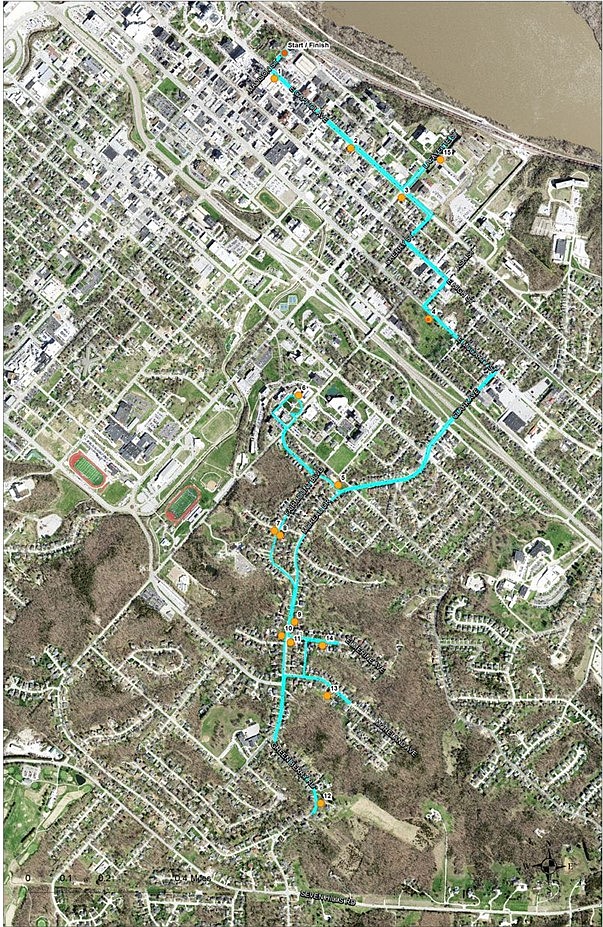 Map of the Historic Bike Tour route in Jefferson City, including the 15 stops. (Submitted by the City of Jefferson)