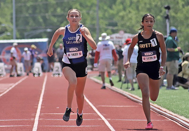 South Callaway freshman Reece Pahl competes in the Class 2 girls 100-meter dash final on Saturday at Adkins Stadium in Jefferson City. Pahl placed fourth with a time of 12.79 seconds. (News Tribune/Kate Cassady)