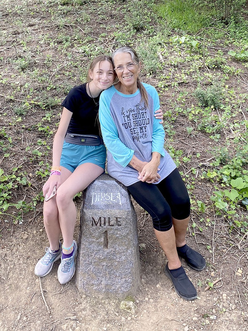 Submitted photo
Presley LaBeff (left) and her grandmother Linda LaBeff take a break at mile marker 1 on the Dipsea Race in Marin County, Calif.