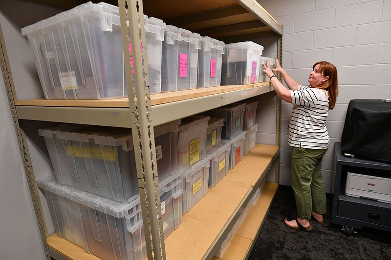 Jennifer Price, election director for Washington County, unloads boxes Monday, May 22, 2023, at the Washington County election officeâ€™s new home at the countyâ€™s road department on the countyâ€™s south campus in Fayetteville. Visit nwaonline.com/photo for today's photo gallery. 
(NWA Democrat-Gazette/Andy Shupe)