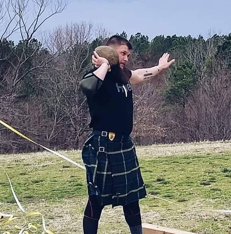 Anthony Walsh performs an open stone (shotput) at the 2022 Highland Games at Cedar Glades Park. The Highlands Games, which will be held Saturday, celebrate Celtic culture. - Submitted photo