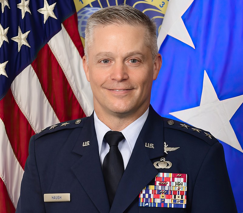 In this image provided by the U.S, Air Force, Lt. Gen. Timothy Haugh poses for a photo on Aug. 12, 2022. President Joe Biden has chosen Haugh as the new leader for the National Security Agency and U.S. Cyber Command, a joint position that oversees much of America's cyber warfare and defense, people familiar with the matter said Tuesday, May 23, 2023. (U.S. Air Force via AP)