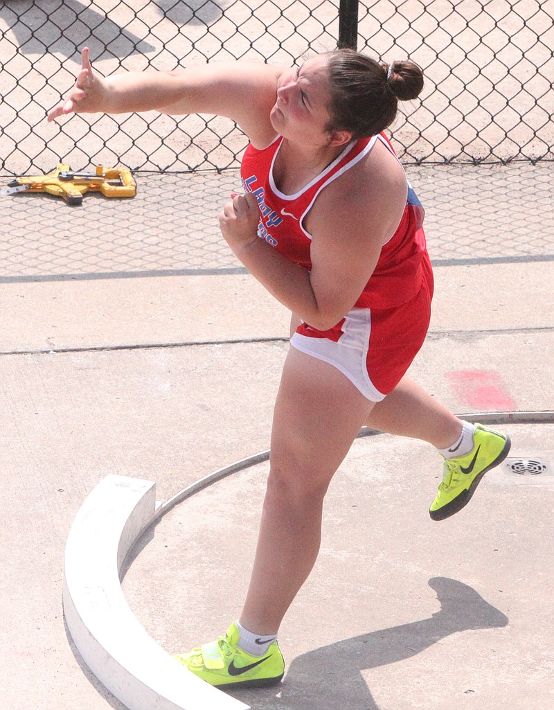 Emma Braby finished ninth place in the Class 3 Girls Shot Put with a personal-best throw of 11.43 meters. (Democrat photo/Evan Holmes)