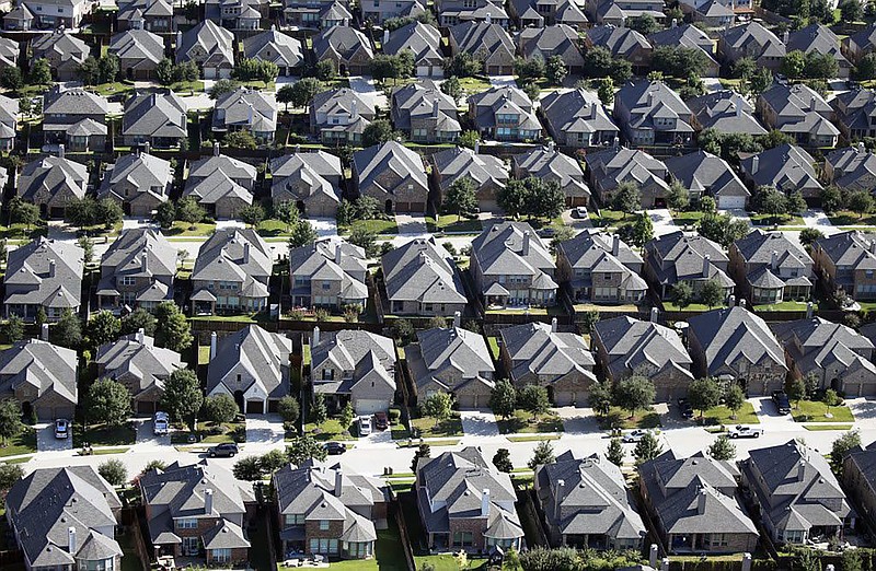 An aerial view shows homes near University Drive and Forest Ridge Lane in McKinney, Texas. The median age of Texas homebuyers grew from 47 to 56 from 2021 to 2022. (Vernon Bryant/The Dallas Morning News/TNS)