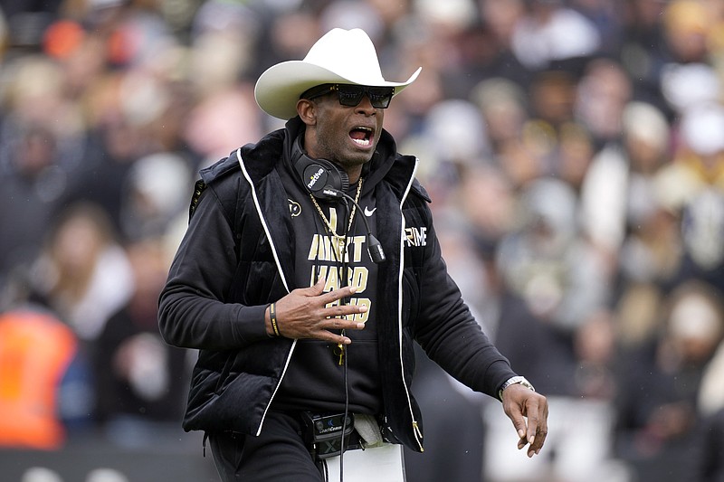 Colorado head coach Deion Sanders reacts during a spring game April 22 in Boulder, Colo. - Photo by David Zalubowski of The Associated Press