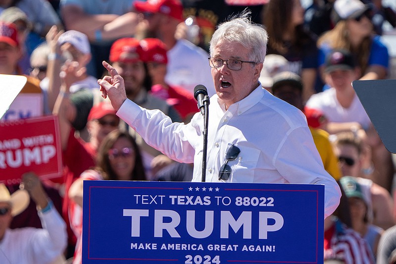 Texas Lt. Gov. Dan Patrick speaks at a 2024 campaign rally for former President Donald Trump on March 25, 2023, in Waco, Texas. Trump held the rally at the site of the deadly 1993 standoff between an anti-government cult and federal agents. (Suzanne Cordeiro/AFP via Getty Images/TNS)