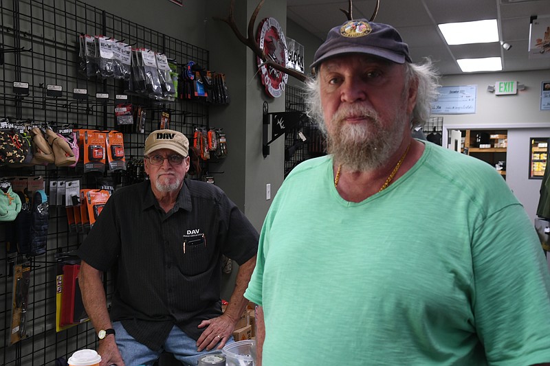 Benny Arego, right, and Mike Sharp have worked together since 1976 and both joined the DAV chapter 13 years ago. - Photo by Lance Brownfield of The Sentinel-Record