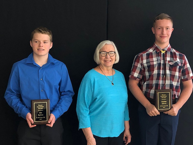 Photo courtesy Fulton Rotary Club: 
Alex Bayless (left) and Christian Alberts with Rotarian Susan Krumm