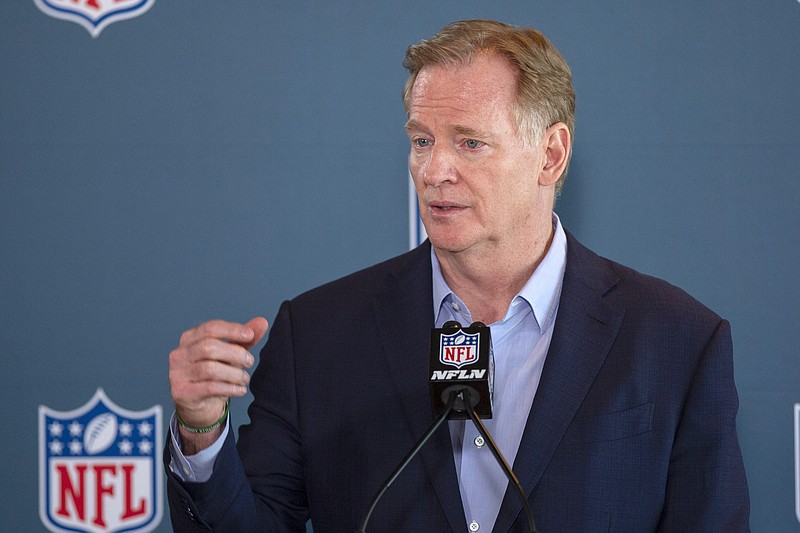 NFL Commissioner Roger Goodell addresses the media at the NFL Owners Meetings at the Omni Hotel Tuesday in Eagan, Minn. - Photo by Andy Clayton-King of The Associated Press