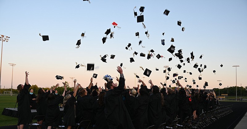 Photo courtesy Fulton Public Schools: 
The Fulton High School Class of 2023 toss their graduation caps into the air at the end of the ceremony Friday, May 26, 2023. 134 students walked across the football field at the ceremony.