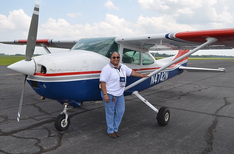 Audrey Hodge, standing next to her Cessna 182, has been flying since she was six. She was introduced to the skies 52 years ago by her father, BPA founding member John “The Hawk” Hicks. (Special to The Commercial/Richard Ledbetter)