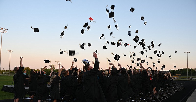 Photo courtesy Fulton Public Schools
The Fulton High School Class of 2023 toss their graduation caps into the air at the end of Friday's ceremony. 134 students walked across the football field at the ceremony.