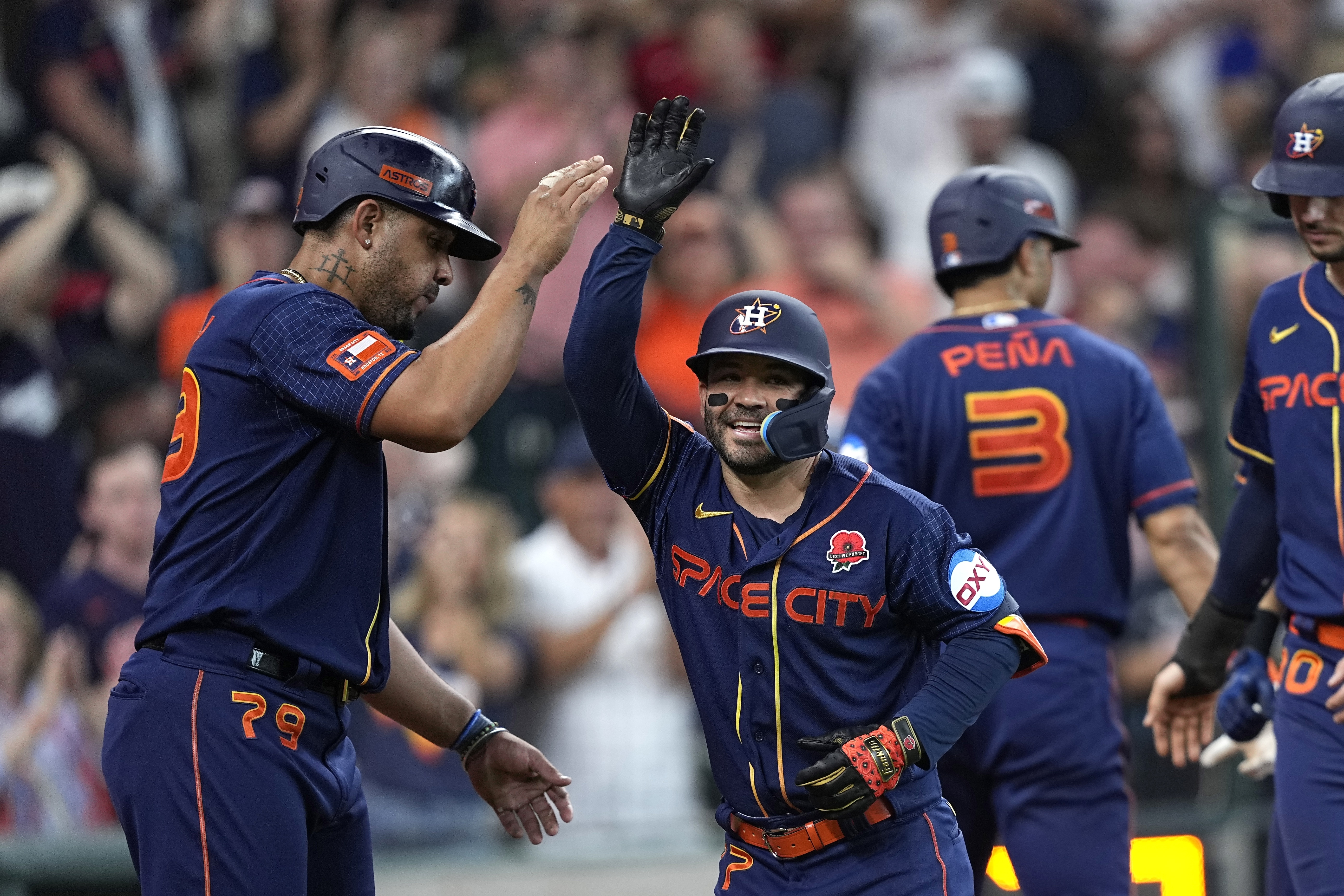 Houston Astros' Jose Altuve runs the bases after hitting a grand slam  against the Minnesota Twins during the seventh inning of a baseball game  Monday, May 29, 2023, in Houston. (AP Photo/David