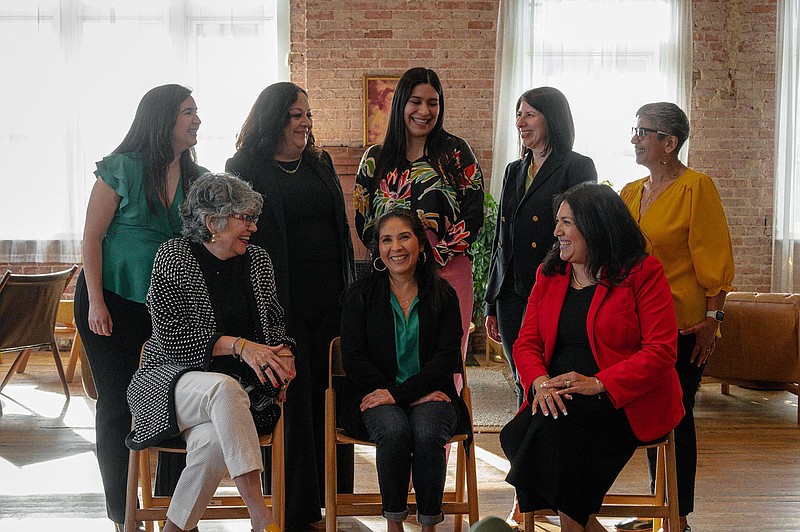 Featured in Wendy Echeverria's podcasts, titled "Inspirando el futuro: Stories About Latina Leaders in Northwest Arkansas," are Beverly Grau (top row from left), Gabriela Velasco, Veronica Garcia, Irelia Navarro, Juanita Olivares Franklin and (bottom row left to right) Daymara Blanco Baker, Maria Hernandez, and Carol Silva Moralez. (Courtesy Photo/Gage Simmons)