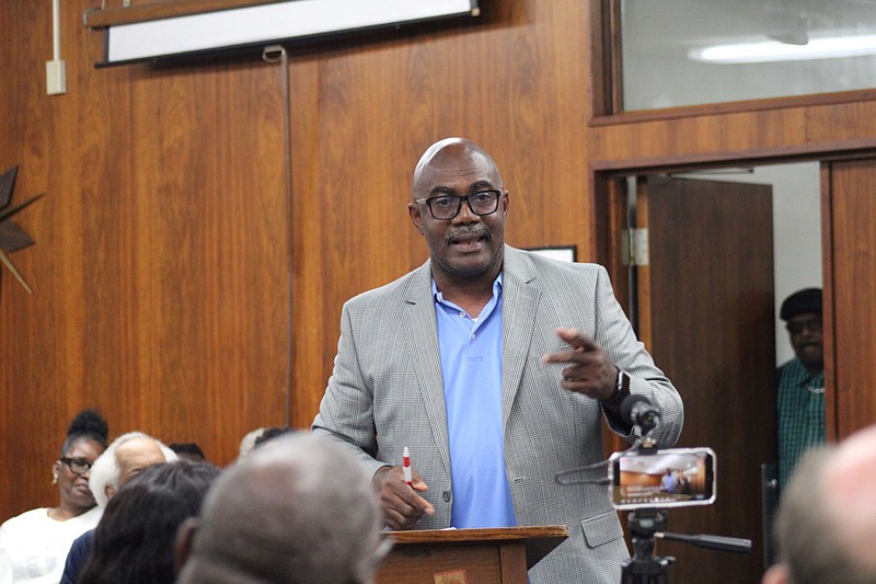 Photo By: Michael Hanich
Kalven Trice speaking to the mayor and alderman of Camden on Thursday, May 25.