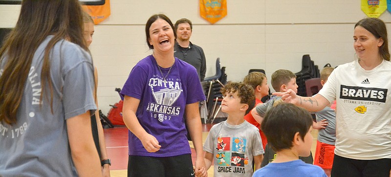 Annette Beard/Pea Ridge TIMES
Basketball camp was held last week for first- through seventh-grade boys and girls to teach basketball skills and have fun. First-grade students met in the gym at the Primary School. Former and current Blackhawk basketball players helped coach the youth.