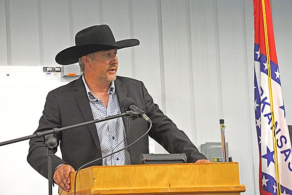 Doug Bowen, co-owner of Compass Cold Storage in Mulberry, speaks Wednesday during the company's grand opening. 
(River Valley Democrat-Gazette/Thomas Saccente)