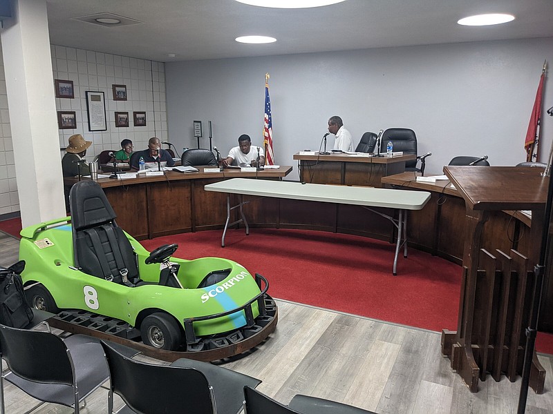 A go-kart owned by John Fenley sits in the Pine Bluff City Hall Chambers during the Planning Commission meeting on Tuesday. (Special to the Commercial)