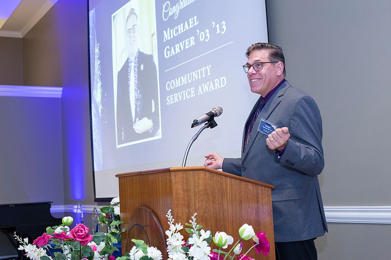Michael Garver speaks after receiving the Columbia College Alumni Association's Community Service Award in Dulany Hall on campus on May 18, 2023. (Provided/Columbia College)