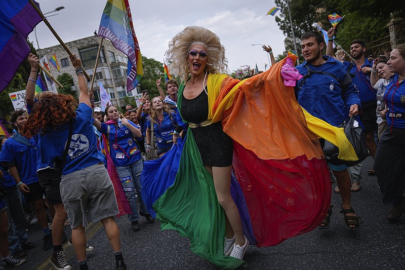 Participants march in the annual Pride parade in Jerusalem, Thursday.
 (AP/Ohad Zwigenberg)