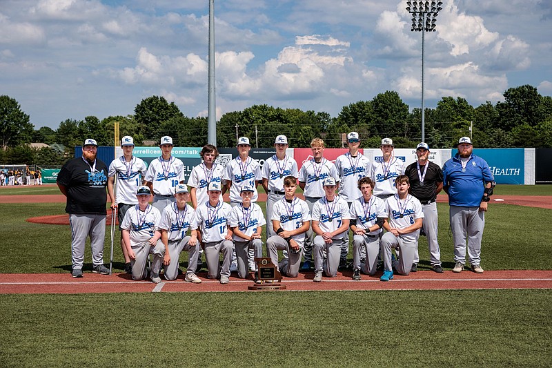 South Callaway's team poses for a photo with their second-place medals and trophy after falling to Licking in the Class 3 championship Thursday at Sky Bacon Stadium in Ozark. The Bulldogs made their third state appearance in seven years (six seasons). (Courtesy/Shawley Photography)