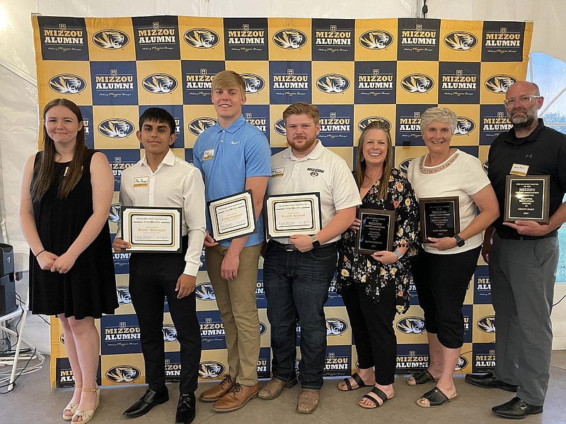 Submitted photo
The scholarship and award winners at the Callaway County Chapter of the Mizzou Alumni Association's 27th anniversary. From left to right: Madeleine Cerneka, Bahir Sherzad, Aidan Haglund, Heath Brandt, Katie Robnett, Kate Geppert and Kenny Fort.