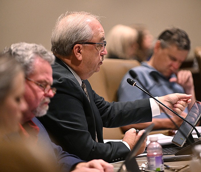 Sen. Kim Hammer asks a question during the Legislative Joint Auditing meeting Friday at the state Capitol.
(Arkansas Democrat-Gazette/Staci Vandagriff)