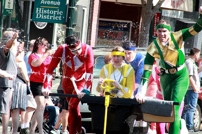 Flavortub, an entry in the Modified Fiberglass or Plastic Tubs division by The Austin Weirdos of Austin, Texas, won Best Overall Tub in Saturday's Stueart Pennington World Championship Running of the Tubs in downtown Hot Springs. - Photo by Lance Porter of The Sentinel-Record