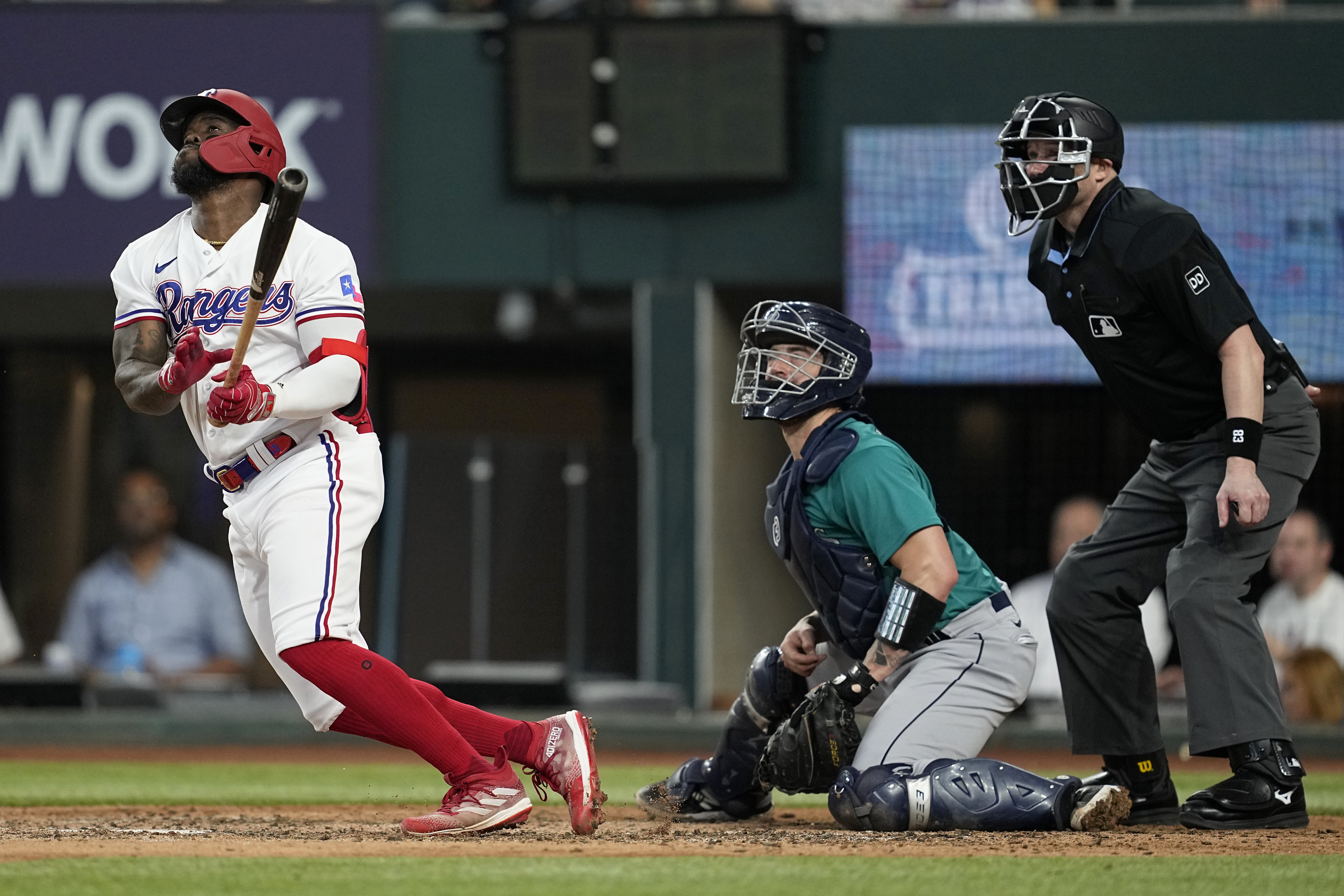 Texas Rangers' Corey Seager rounds the bases after hitting a home run  during a baseball game against the Seattle Mariners, Sunday, June 4, 2023,  in Arlington, Texas. (AP Photo/Tony Gutierrez Stock Photo 