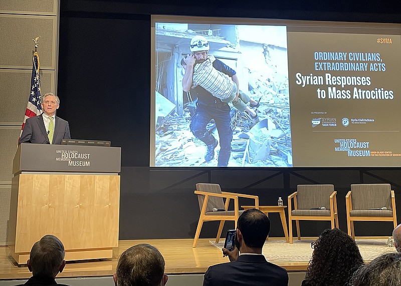 U.S. Rep. French Hill, R-Ark., spoke Tuesday, March 7, 2023, at the U.S. Holocaust Memorial Museum about the ongoing Syrian civil war. The event, held ahead of the anniversary marking the start of the conflict, focused on the humanitarian efforts and possible options regarding the nations future. (Arkansas Democrat-Gazette/Alex Thomas)