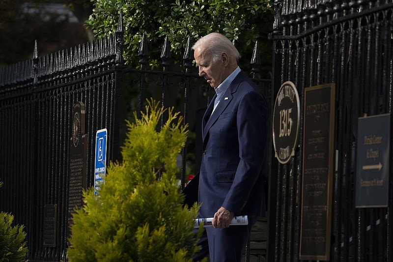 President Joe Biden leaves Holy Trinity Catholic Church in the Georgetown section of Washington, after attending Mass, Saturday, June 3, 2023. (AP Photo/Manuel Balce Ceneta)