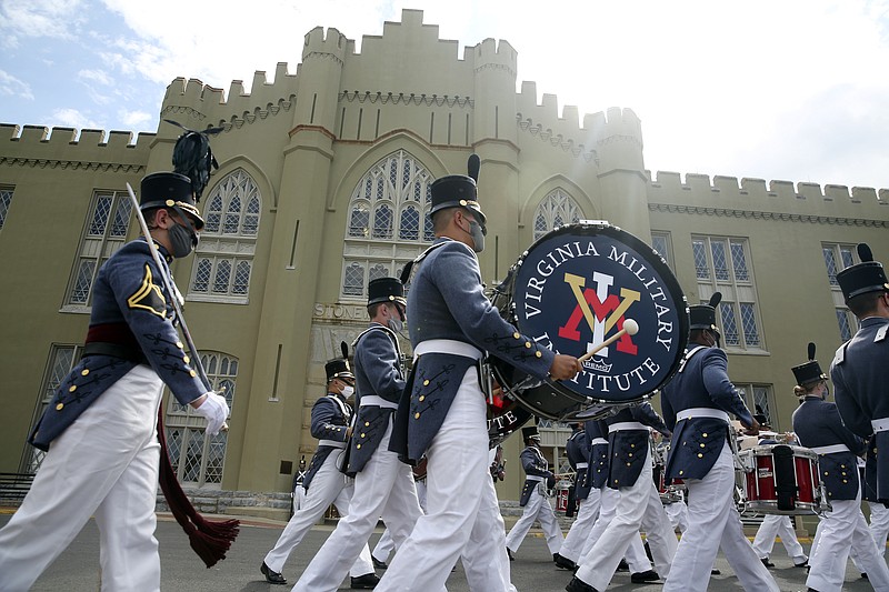 Virginia Military Cadets leave the barracks while participating in the annual end of the year parade in May 2021 in Lexington, Va. The chief diversity officer of the nations oldest state-supported military college, Virginia Military Institute, has turned in her resignation amidst a debate among alumni over efforts to create a more inclusive environment. Jamica Love's resignation was announced on Thursday.
(AP/The Roanoke Time/Heather Rosseau)